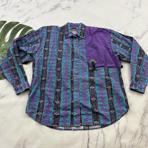 Wind Roper Tops - Wind Roper Womens Vintage Western Shirt Size M Purple Blue Tassel 90s Boxy